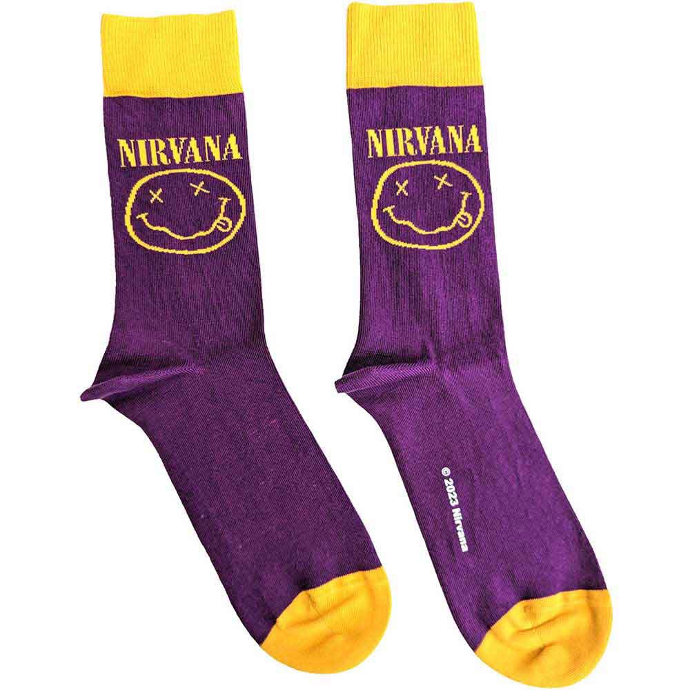 Nirvana - Yellow Happy Face Enkelsokken - Paars